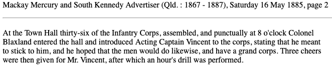 Captain Vincent’s Appointment to Townsville received rousing cheers